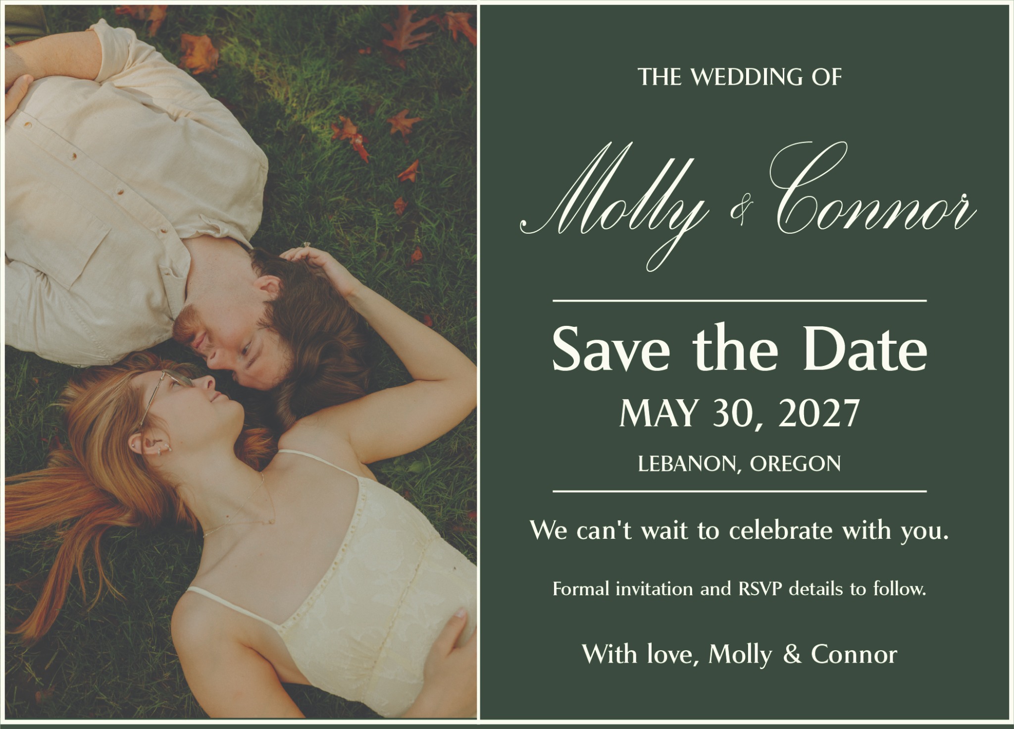 Molly and Connor Save the Date, May 30, 2027, Lebanon Oregon